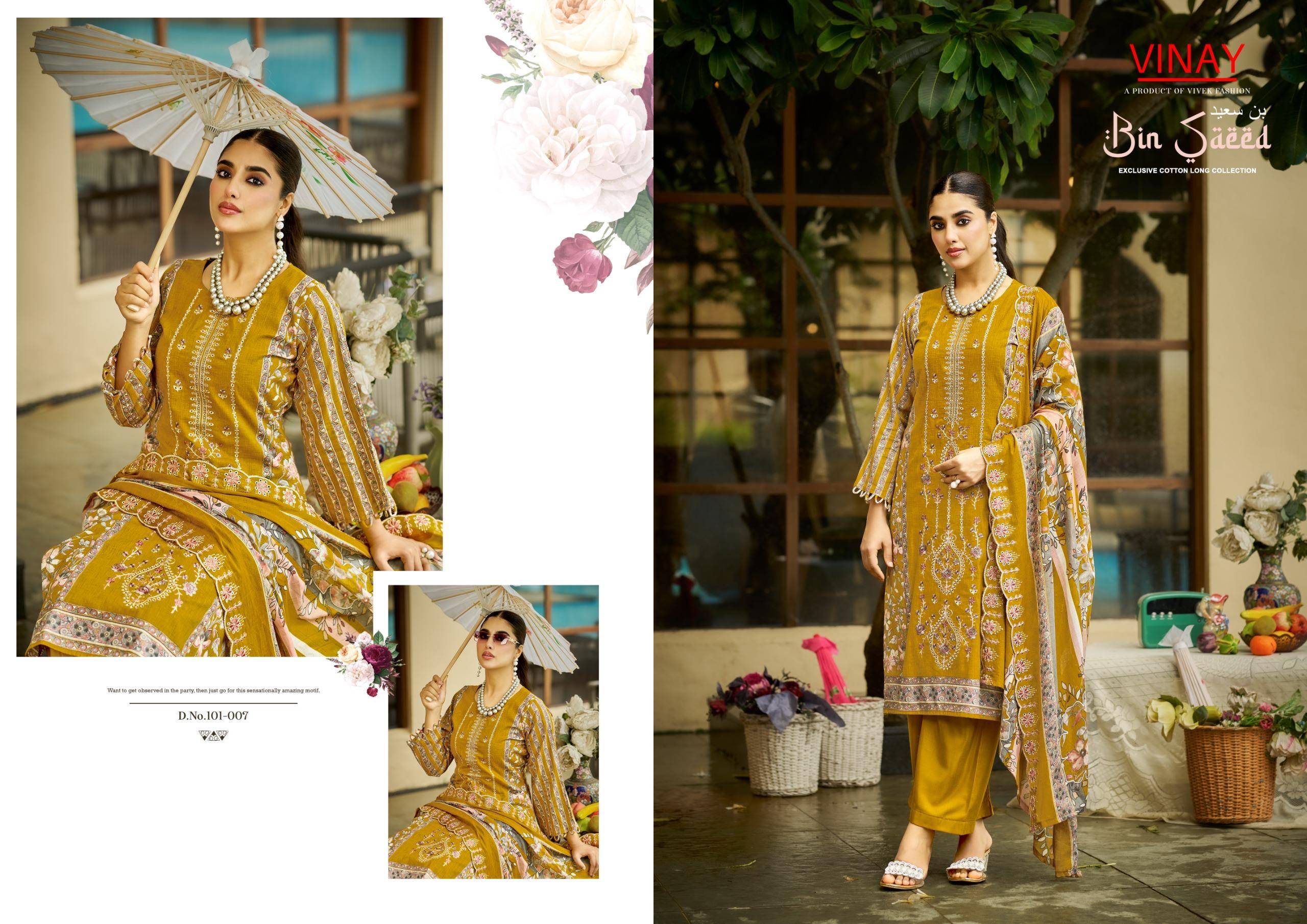 VINAY VOL 1 BY BIN SAEED 001 To 008 Series Indian Traditional casual wear Pakistani PURE CAMBRIC COTTON dresses At Wholesale Price